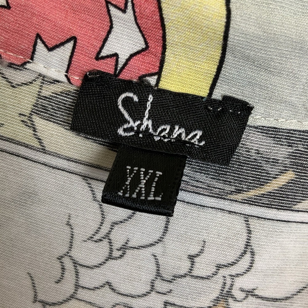 Shana Sz XXL Comic Print Button Down Shirt Back Zipper Pockets Roll Tab Pop Art - Picture 9 of 11